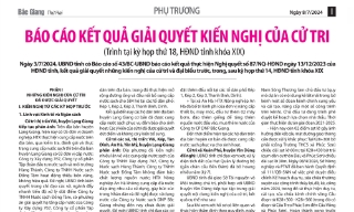 Báo cáo kết quả giải quyết kiến nghị của cử tri trình tại kỳ họp thứ 18, HĐND tỉnh